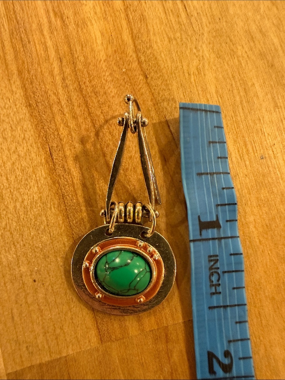 Stone, Copper, Silver Tone Drop Earrings - Picture 4 of 4